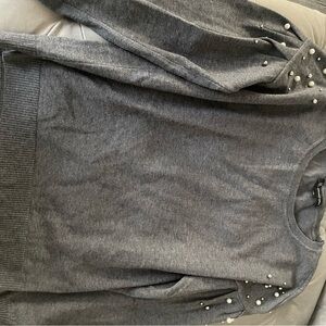 Gray Sweater with Pearl Accents
